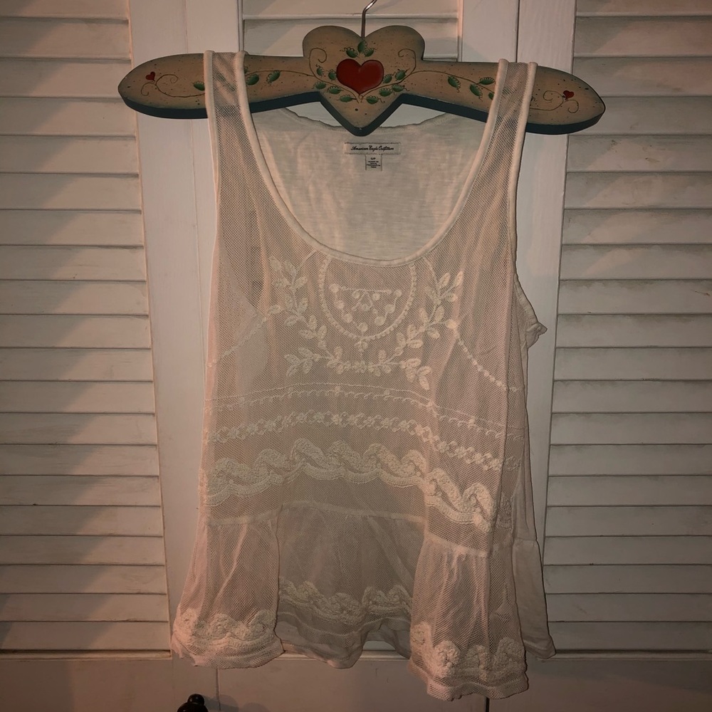 🟢 American Eagle White Lace Tank